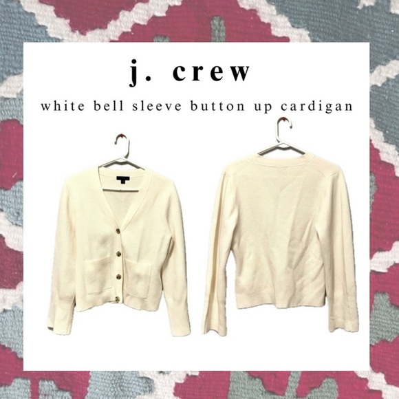 j. crew • white cream button up bell sleeve knit sweater cardigan - Picture 3 of 16